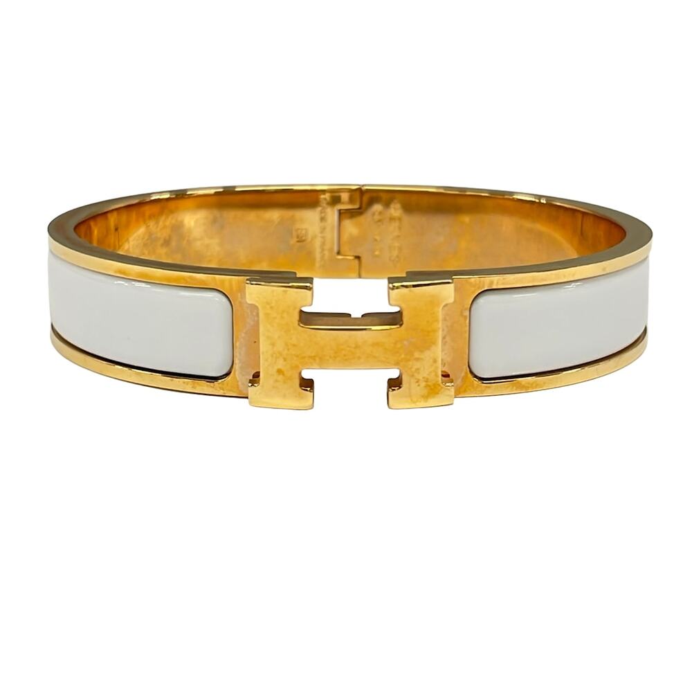 Hermès Clic H Bangle Gold White Hardware Patent Leather